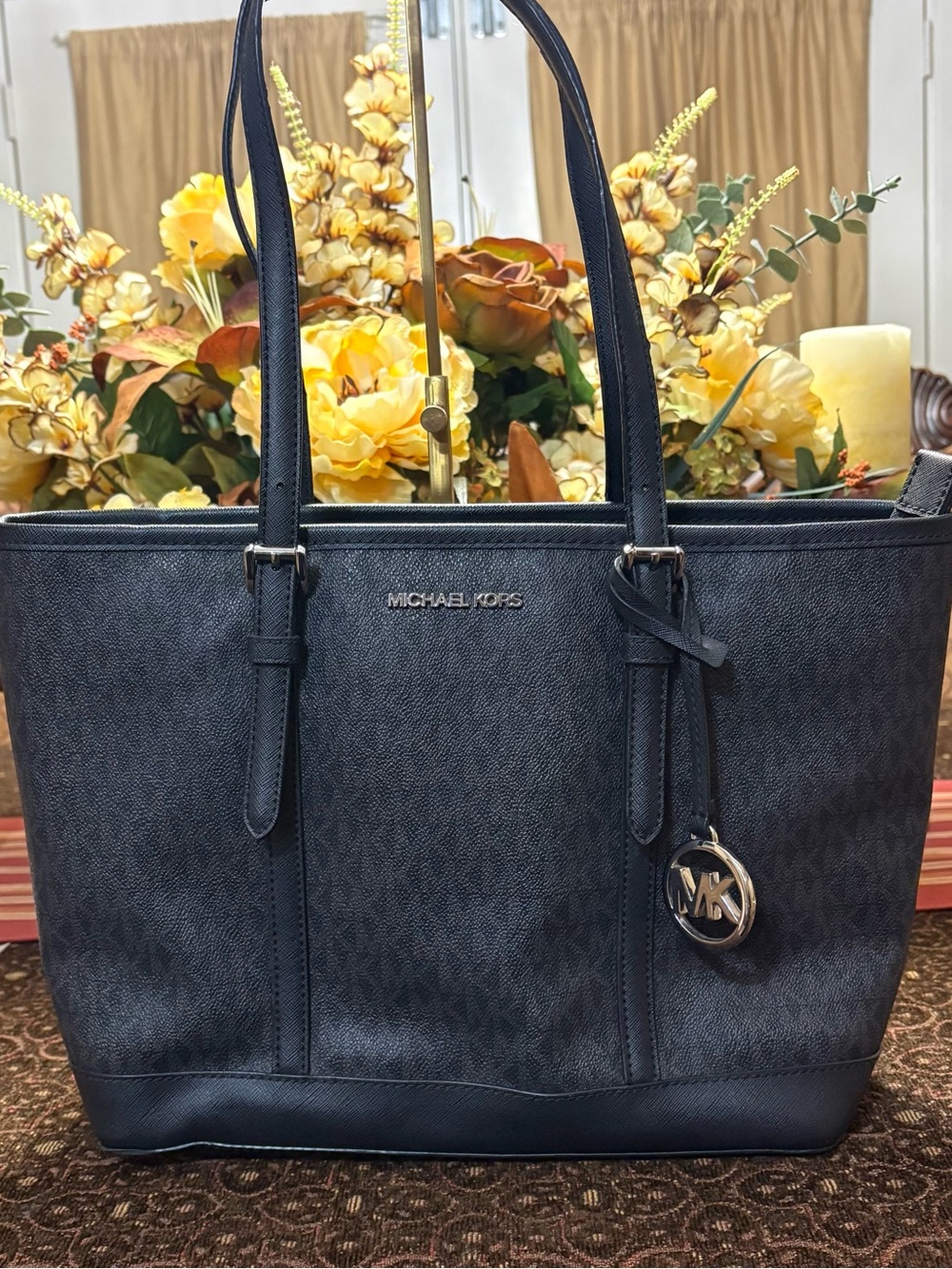 Michael Kors Navy Blue Signature Tote with MK Charm